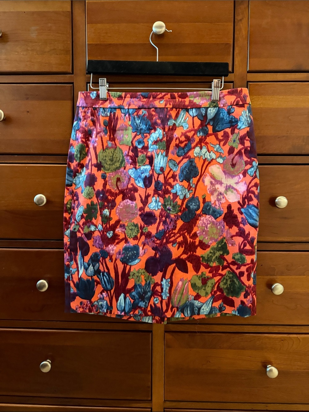 J. Crew Bright Floral Pencil Skirt - Orange with Blue & Green Accents
